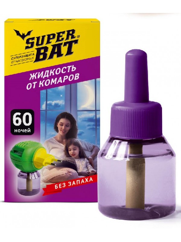 SuperBAT Жидкость от комаров дополнительный флакон, 60 ночей, 45мл