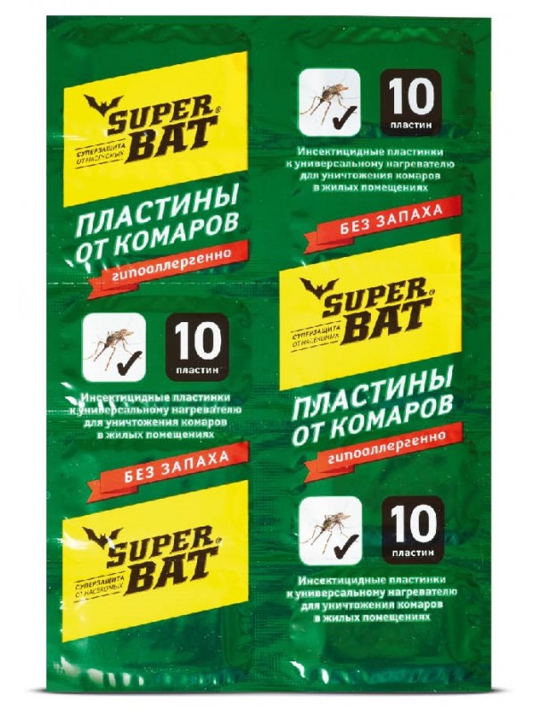 SuperBAT Пластины от комаров, зеленые, 10шт.
